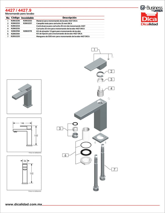 Monomando para Lavamanos Acero Inox 4427.9
