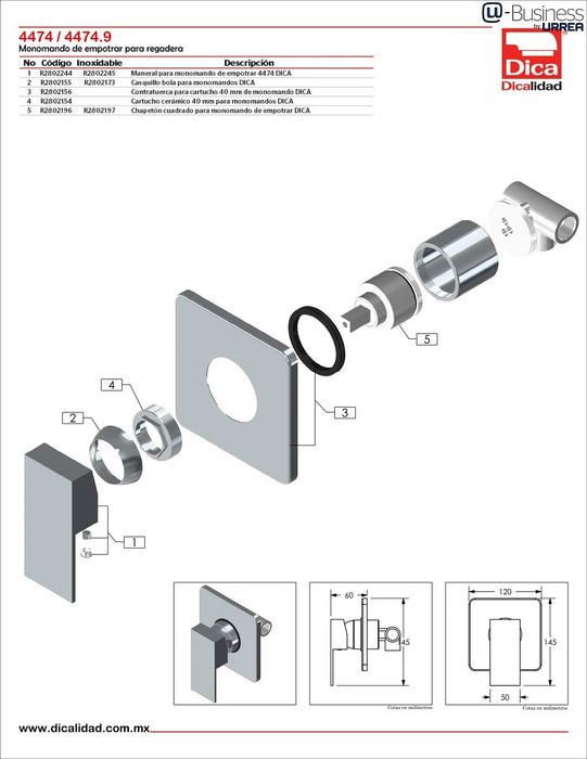 Monomando para Regadera Acero Inox 4474.9
