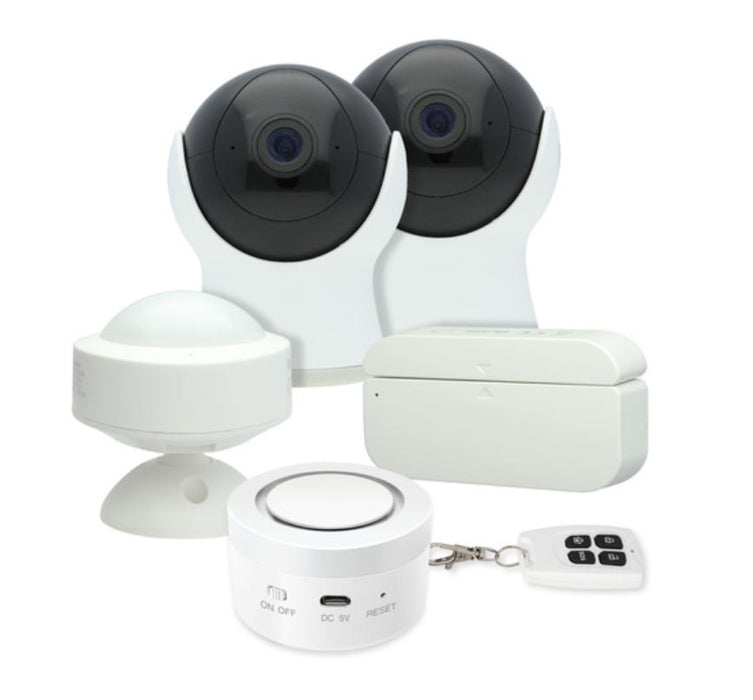 Smart Kit de seguridad: 2 cámaras, 1 sensor de puerta, 1 sensor de mov, 1 sirena